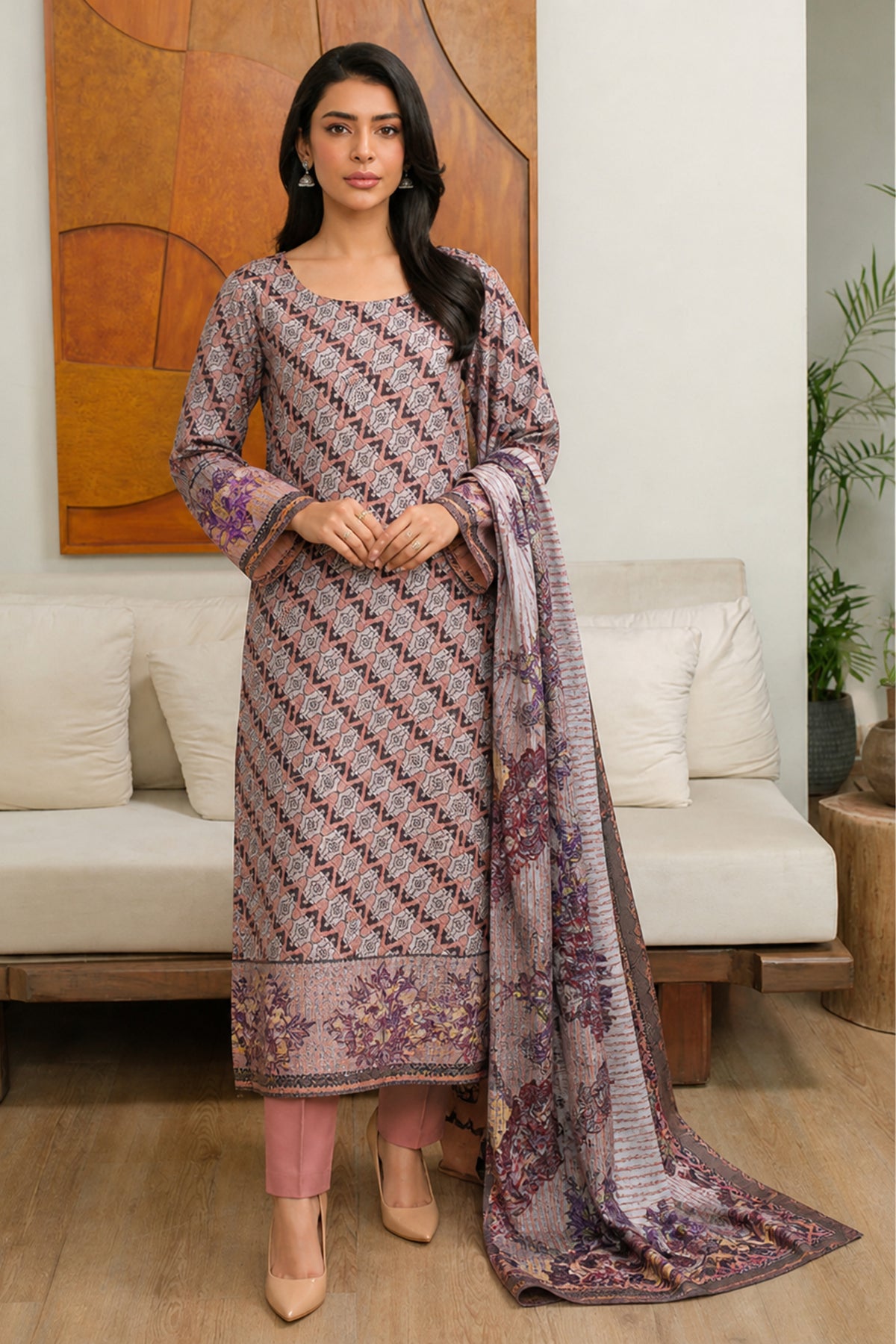 3 Piece Print Lawn Suit (Unstitched)