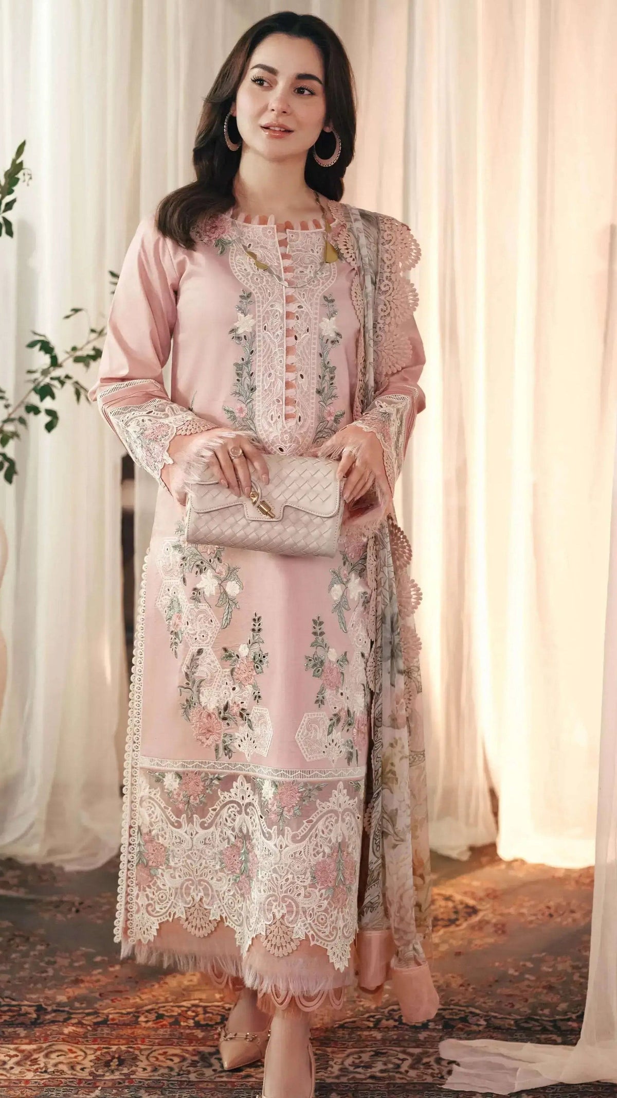 Embroidery lawn with shiffon duppata
